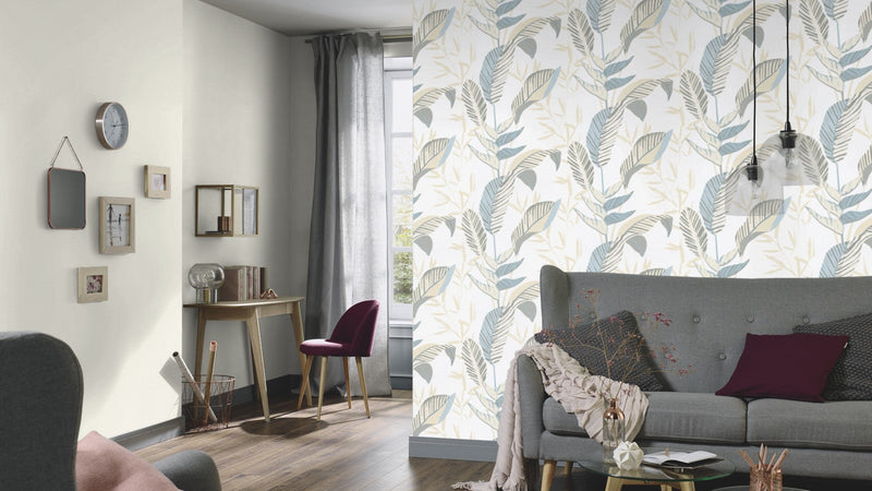 media image for Elle Decoration Floral Wallpaper in Aqua 233
