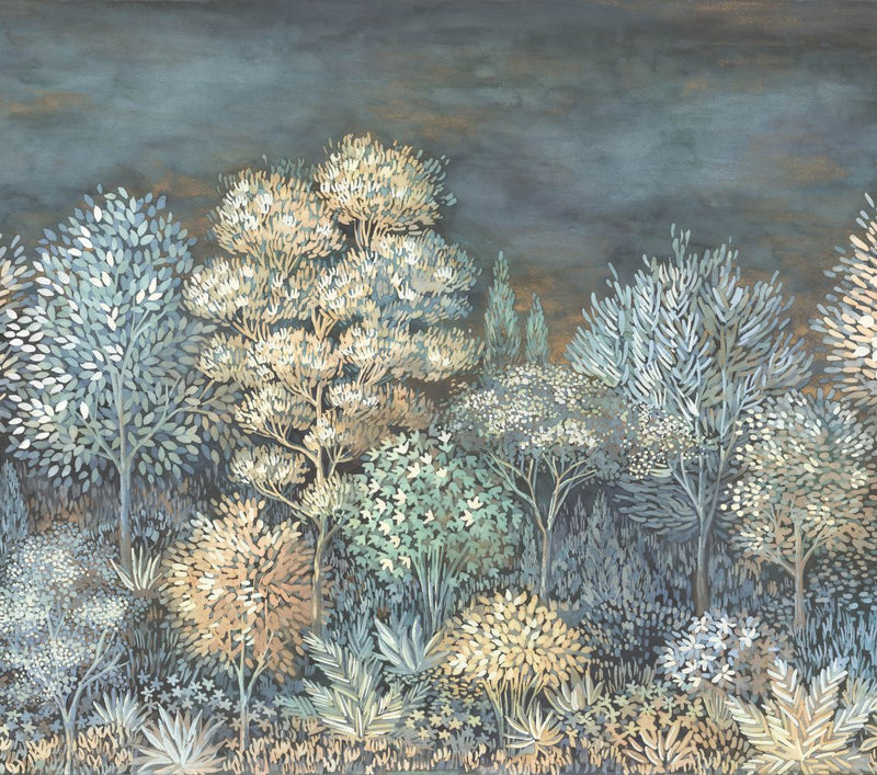 media image for Elle Decoration French Forest Wall Mural in Blue 21