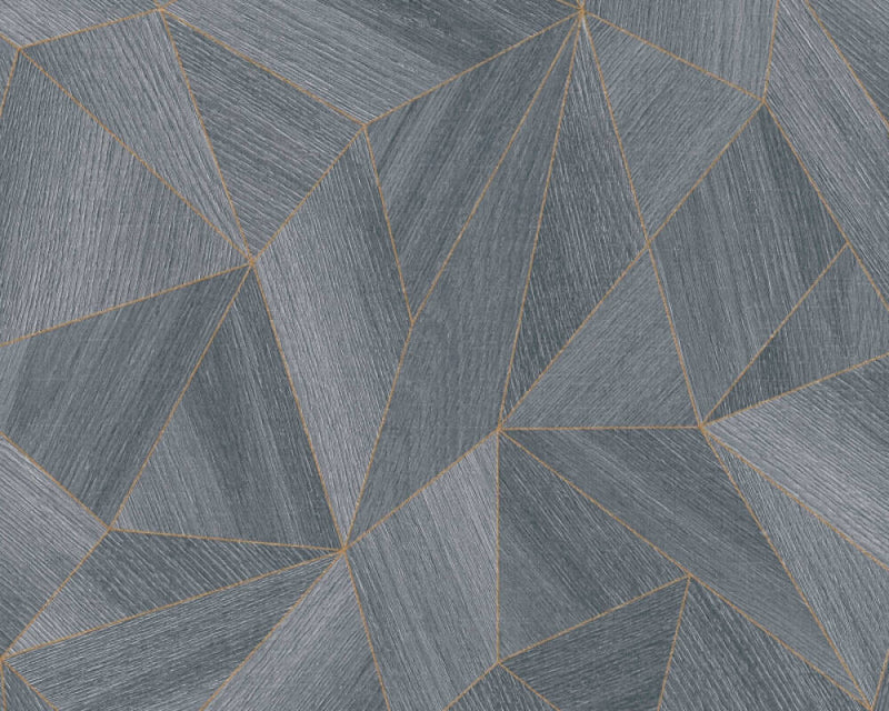 media image for Sample Wood Modern Geo Wallpaper in Dark Grey/Gold 249