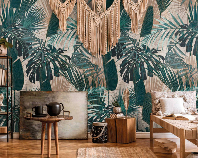 media image for Lea Botanical Wall Mural in Green/Beige/Cream 231