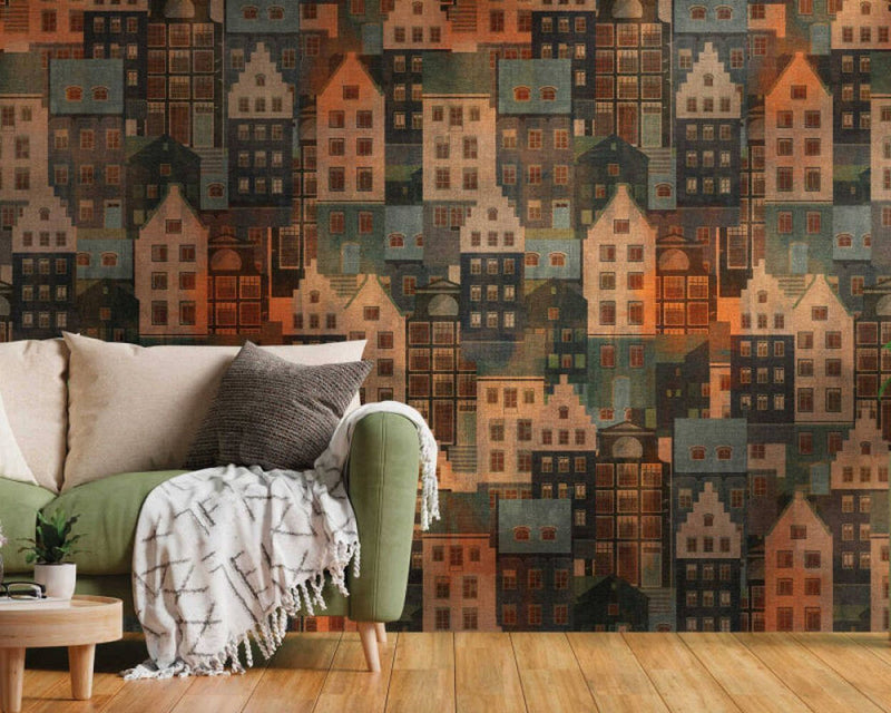 media image for Björn Metropolitan Wall Mural in Brown/Blue/Orange 293