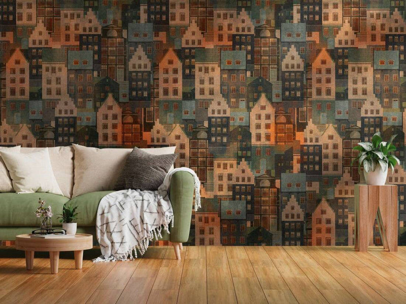 media image for Björn Metropolitan Wall Mural in Brown/Blue/Orange 28