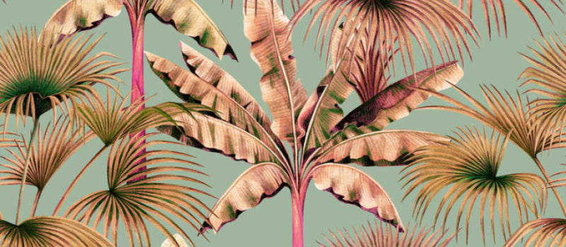 media image for Zoe Tropical Wall Mural in Brown/Green/Pink 239