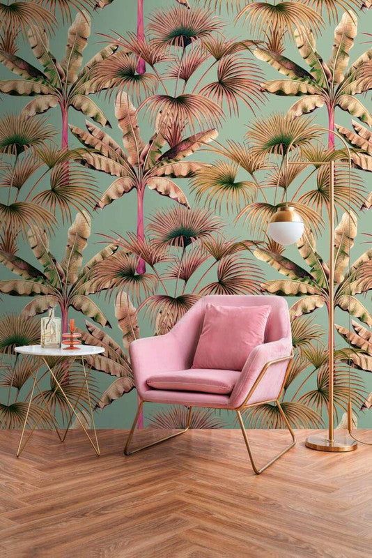 media image for Zoe Tropical Wall Mural in Brown/Green/Pink 254