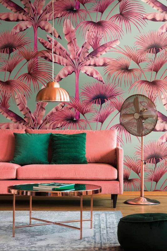 media image for Zoe Tropical Wall Mural in Blue/Pink 210