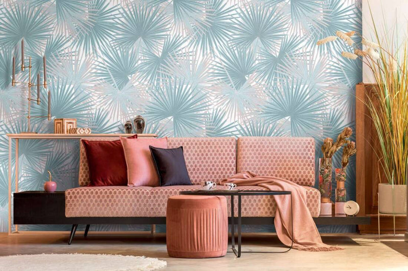 media image for Zoe Botanical Wall Mural in Turquoise/Beige 252