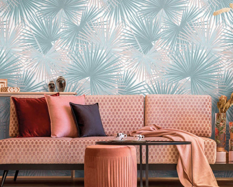 media image for Zoe Botanical Wall Mural in Turquoise/Beige 291