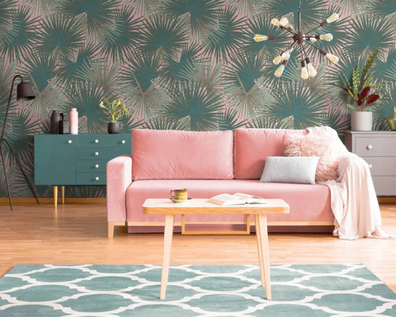 media image for Zoe Botanical Wall Mural in Green/Pink 257