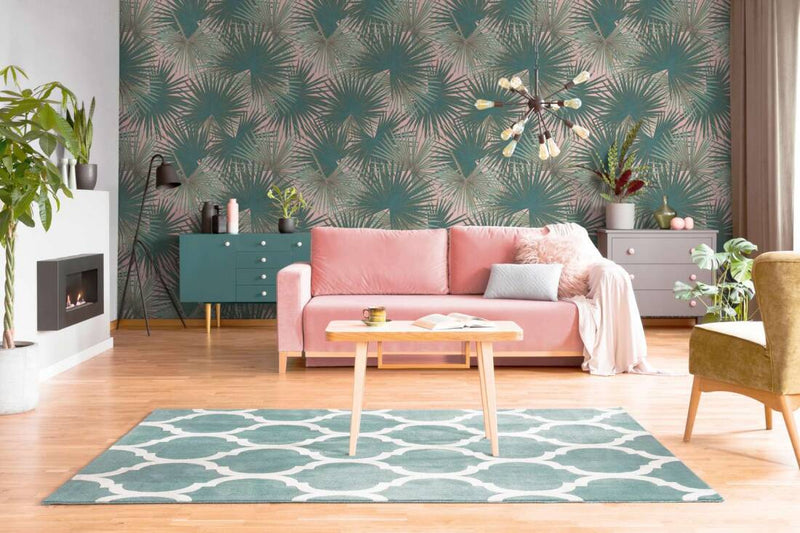 media image for Zoe Botanical Wall Mural in Green/Pink 267