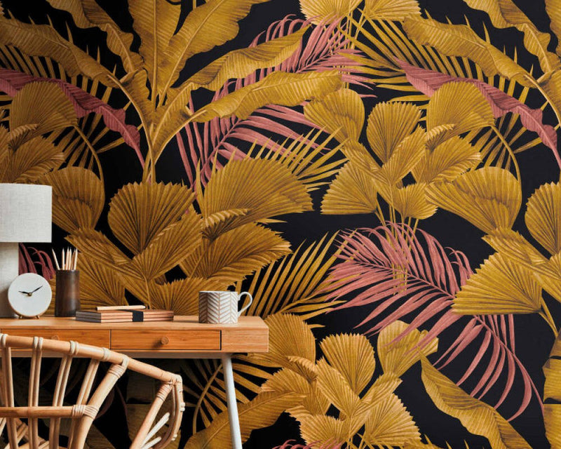 media image for Lea Jungle Wall Mural in Black/Gold 263
