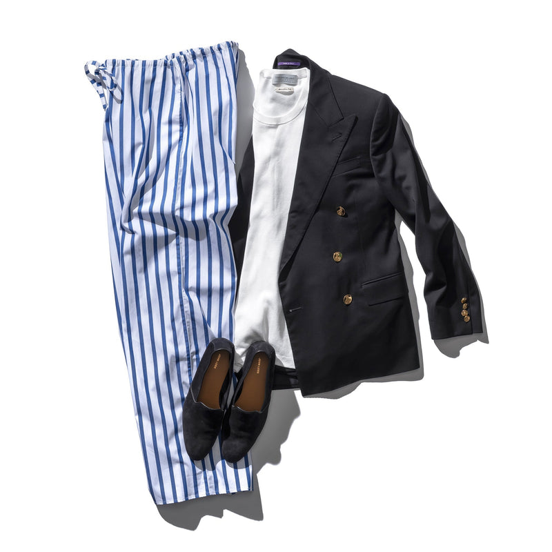 media image for Cotton Stripe Regular Pants Blue 12 281