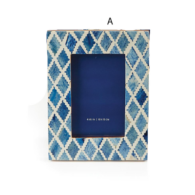product image for Blue and White Modern 4" x 6" Bone Mosaic Photo Frame 22