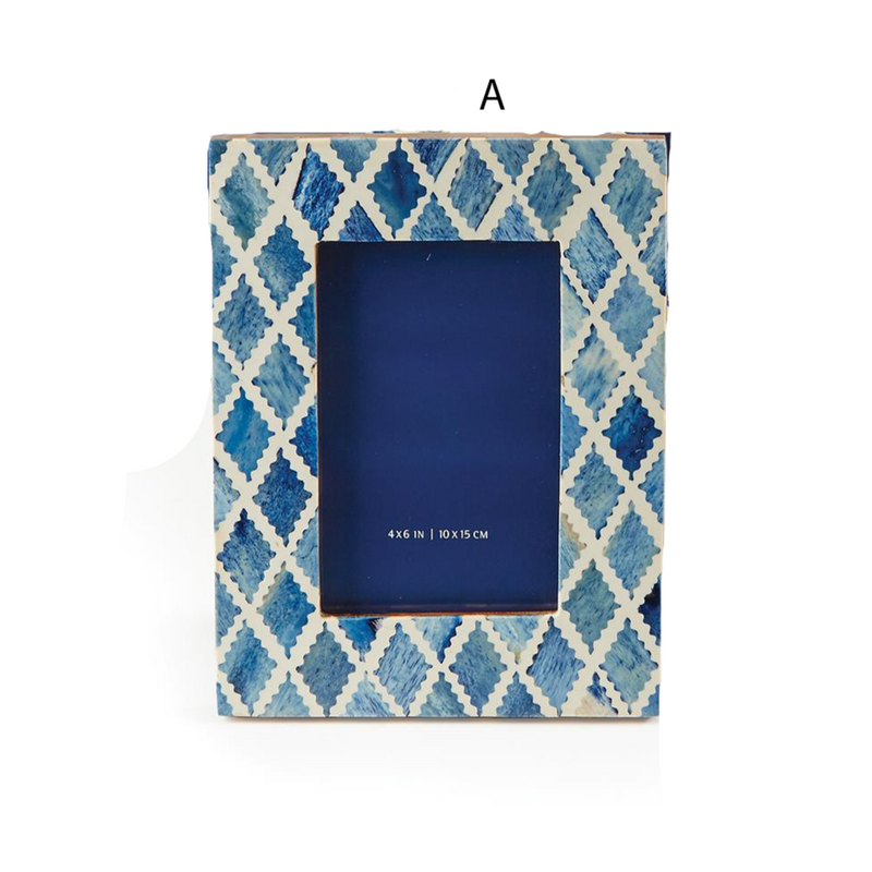 media image for Blue and White Modern 4" x 6" Bone Mosaic Photo Frame 253