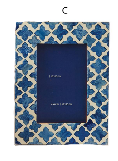 product image for Blue and White Modern 4" x 6" Bone Mosaic Photo Frame 77