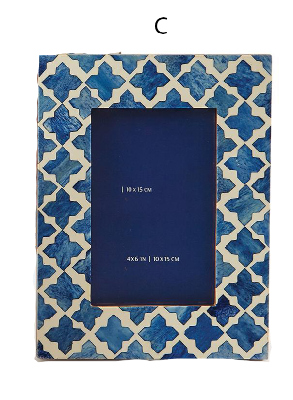 media image for Blue and White Modern 4" x 6" Bone Mosaic Photo Frame 226