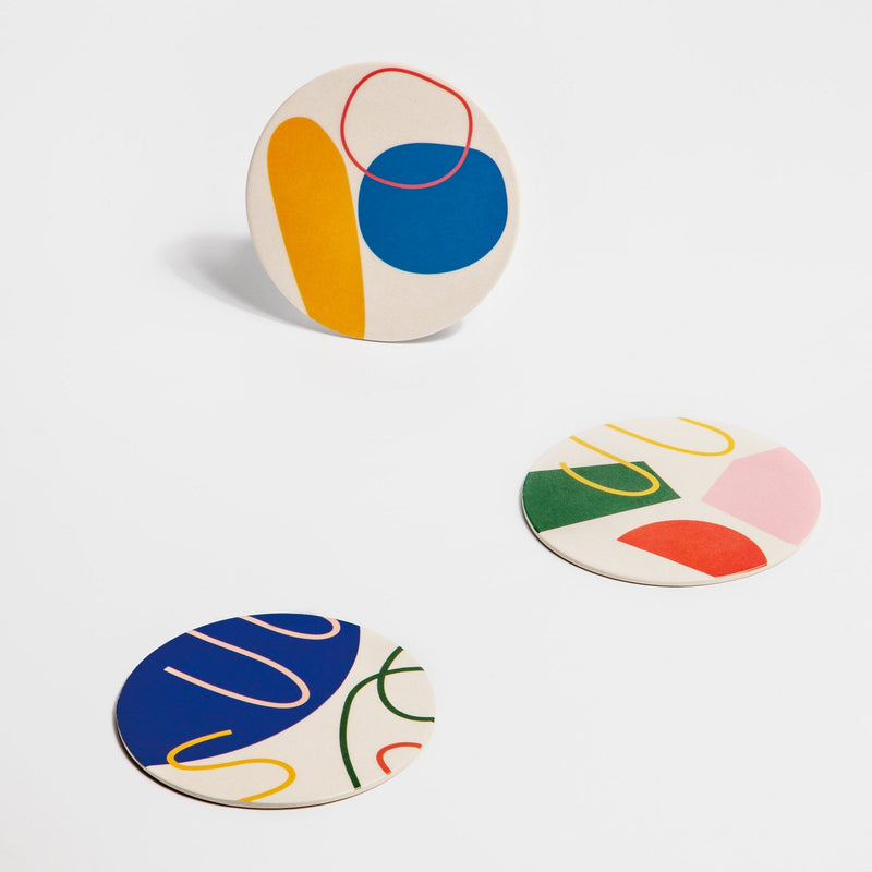 media image for Bamboo Coasters Abstract Set in Various Colors 265