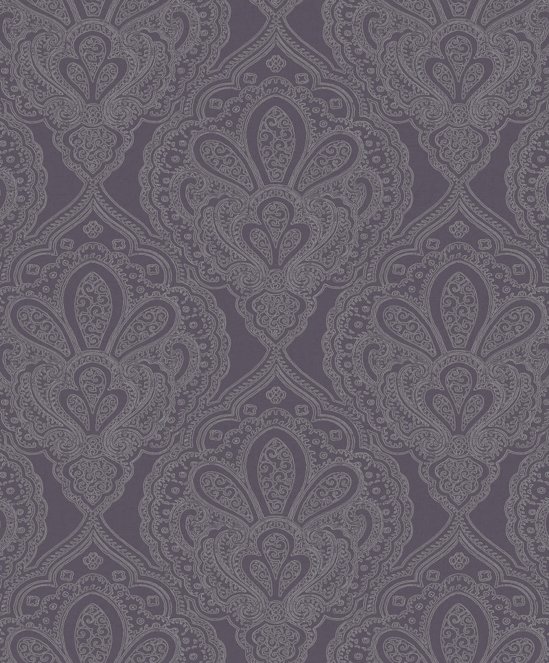 media image for sample mehndi damask purple silver from the emporium collection by galerie wallcoverings 1 22