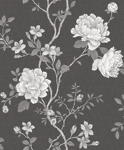 product image of sample large rose trail charcoal white wallpaper from the vintage roses collection by galerie wallcoverings 1 597
