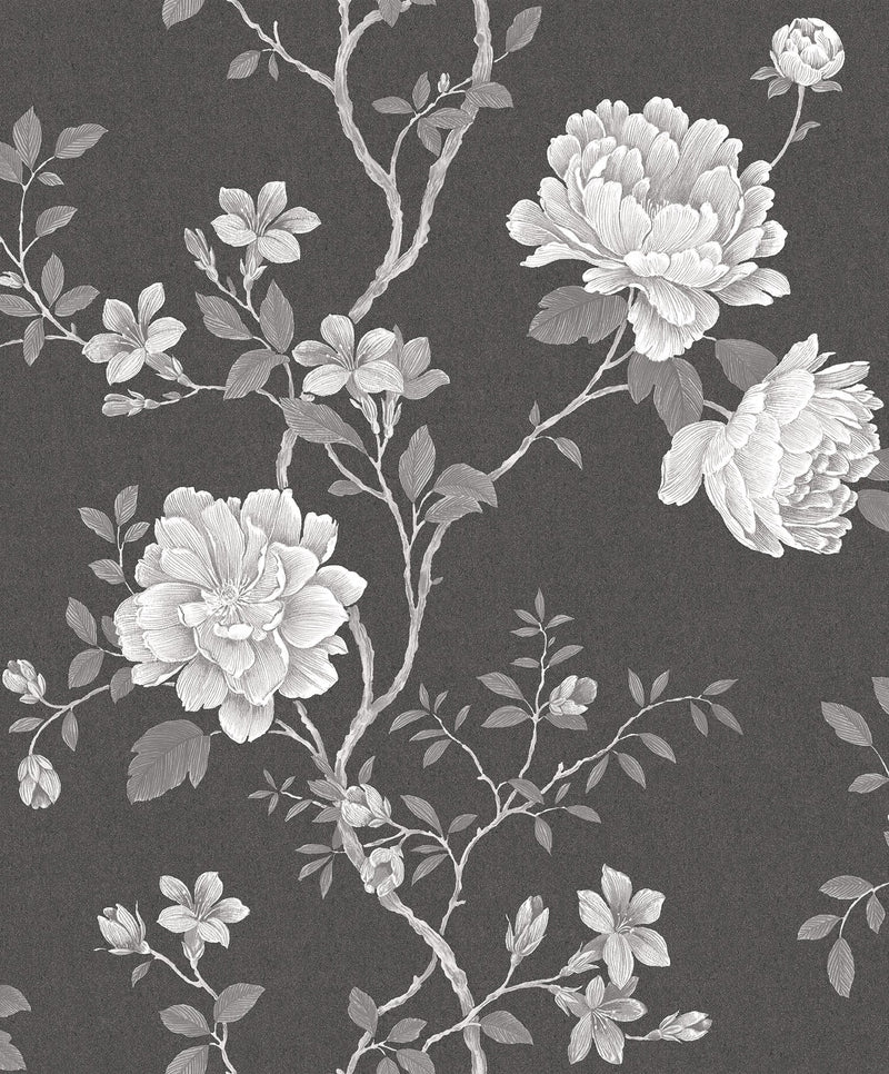 media image for sample large rose trail charcoal white wallpaper from the vintage roses collection by galerie wallcoverings 1 286