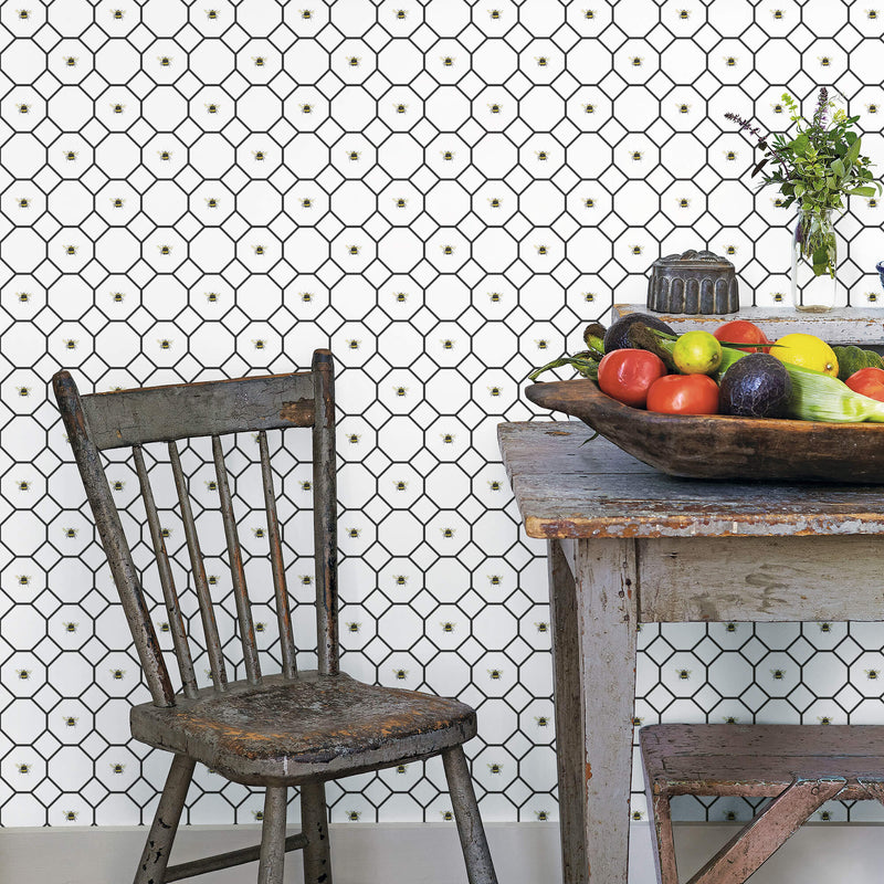 media image for Bee Hive with bees Black/White Wallpaper from the Just Kitchens Collection by Galerie Wallcoverings 282