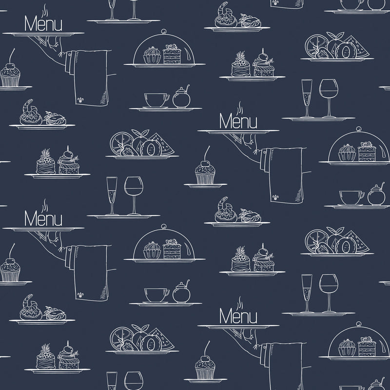 media image for Chalkboard Menu Navy Wallpaper from the Just Kitchens Collection by Galerie Wallcoverings 226