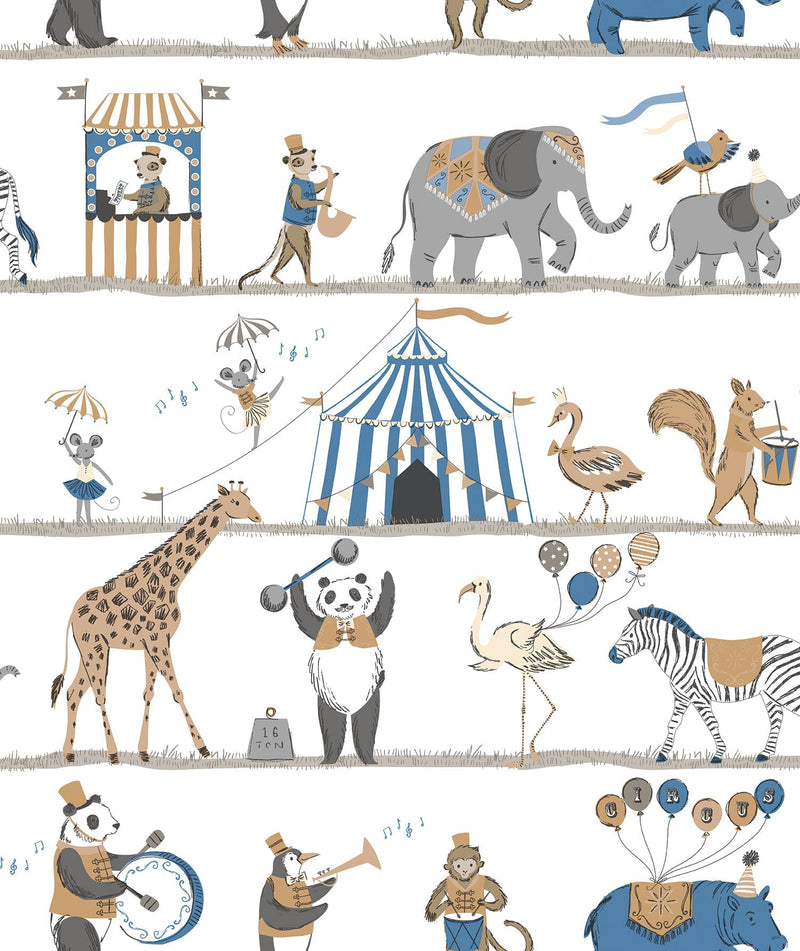media image for sample circus blue brown wallpaper from the just 4 kids 2 collection by galerie wallcoverings 1 268