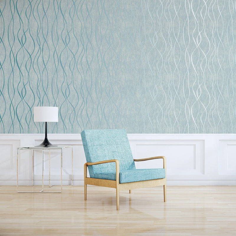 media image for Glitter Ribbons Turquoise/Metallic Wallpaper from the Special FX Collection by Galerie Wallcoverings 295