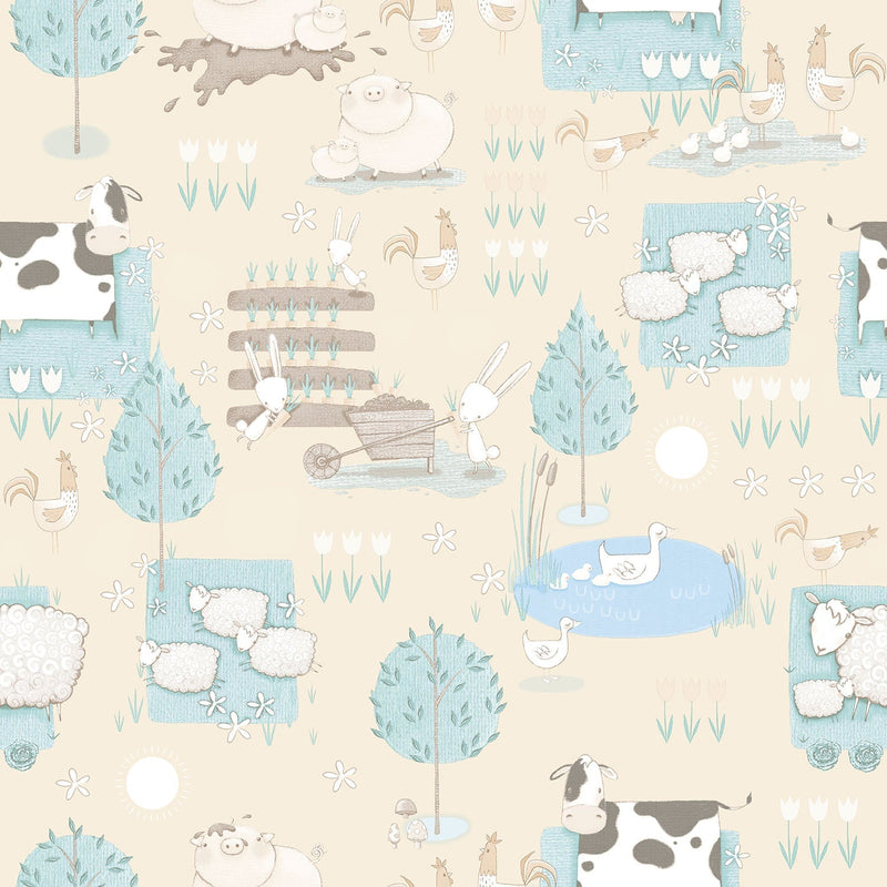 media image for sample farmland beige turquoise wallpaper from the tiny tots 2 collection by galerie wallcoverings 1 214
