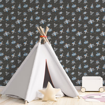 product image for Spaceships Black Multi Wallpaper from the Tiny Tots 2 Collection by Galerie Wallcoverings 41