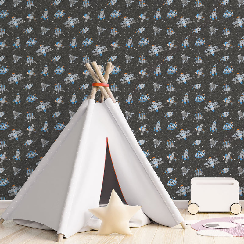 media image for Spaceships Black Multi Wallpaper from the Tiny Tots 2 Collection by Galerie Wallcoverings 26