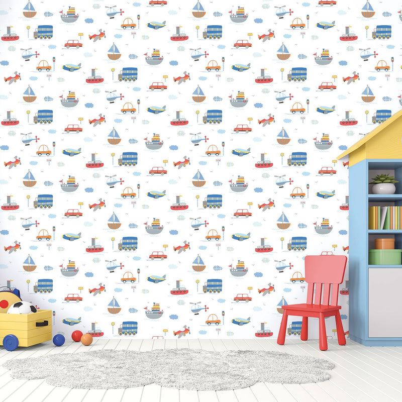 media image for Transportation Blue/Red Wallpaper from the Tiny Tots 2 Collection by Galerie Wallcoverings 237