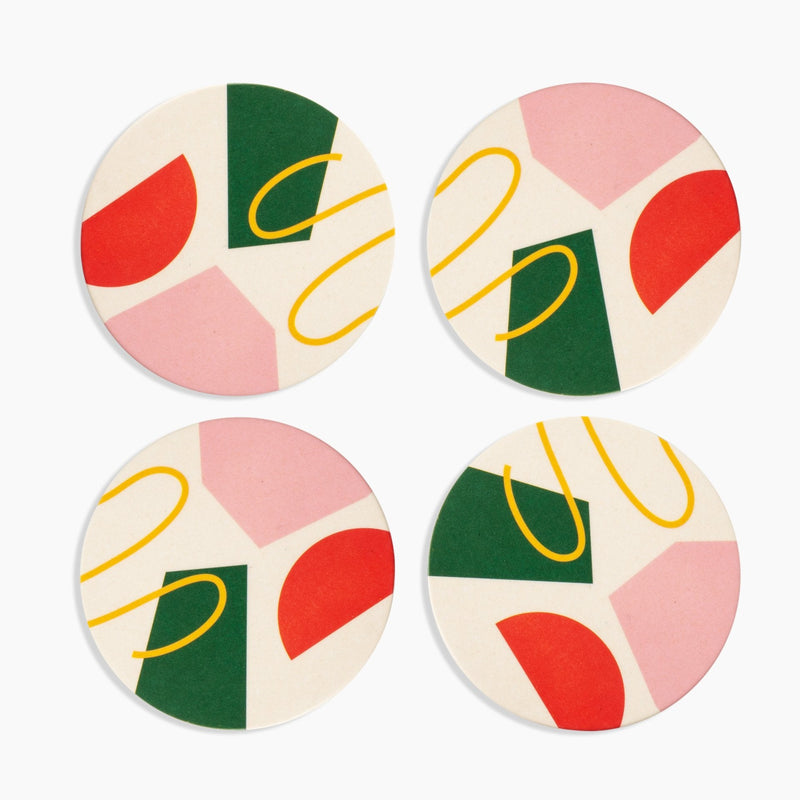 media image for Bamboo Coasters Abstract Set in Various Colors 230