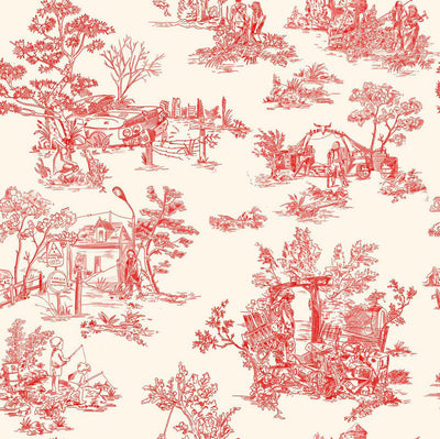 product image of Sample Apocalypse Toile Wallpaper in Swiss Coffee/Red 54