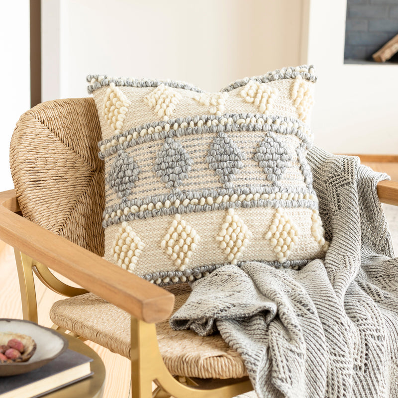 media image for Anders ADR-006 Hand Woven Square Pillow Cream & Medium Gray by Surya 288