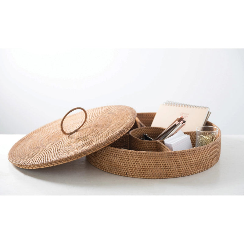 media image for hand woven rattan container with 5 sections and lid 1 295