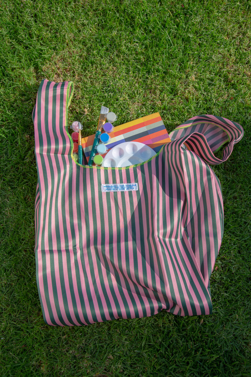 media image for School Tie Fabric Bag - Dark Green x Pink 253